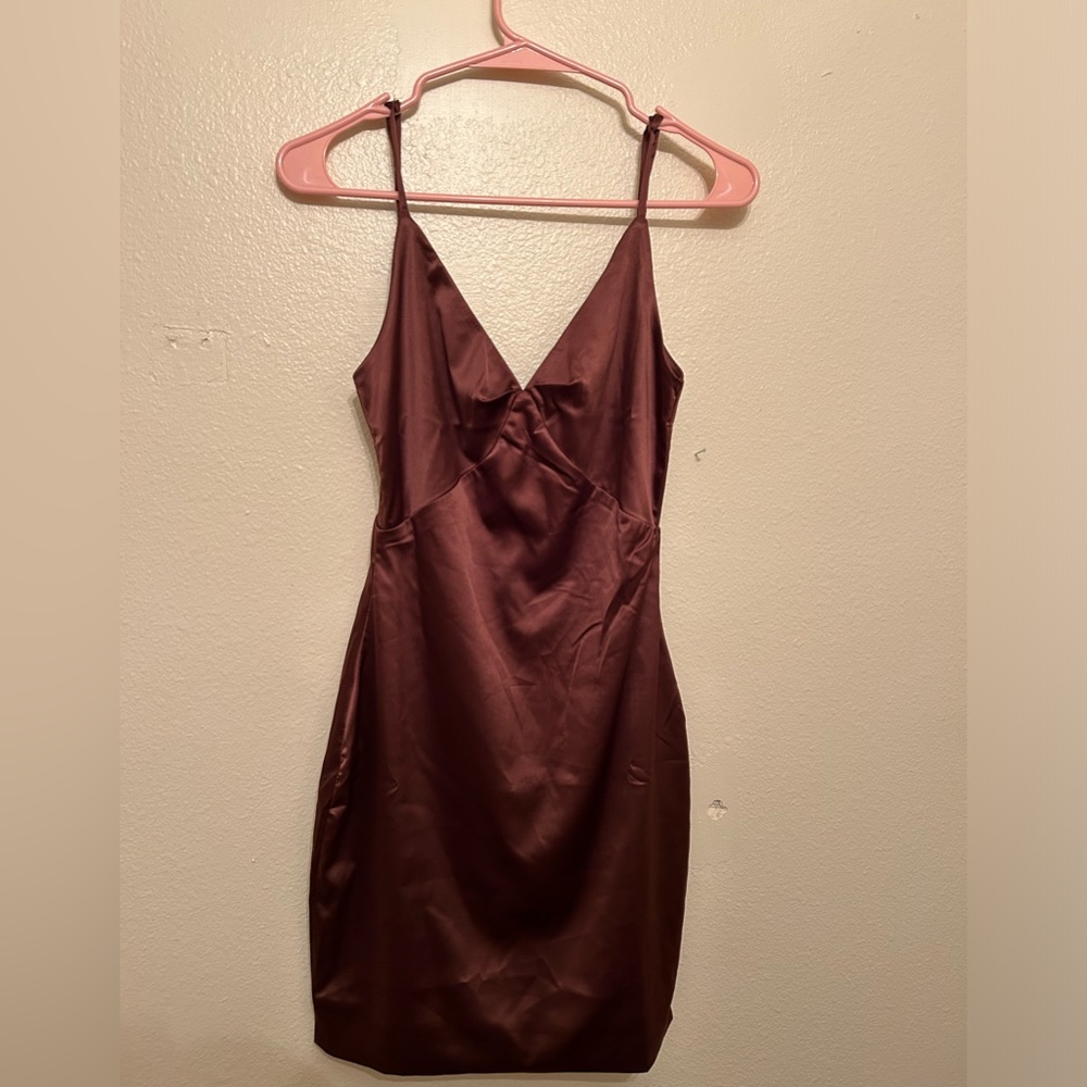 Brown silky tight dress